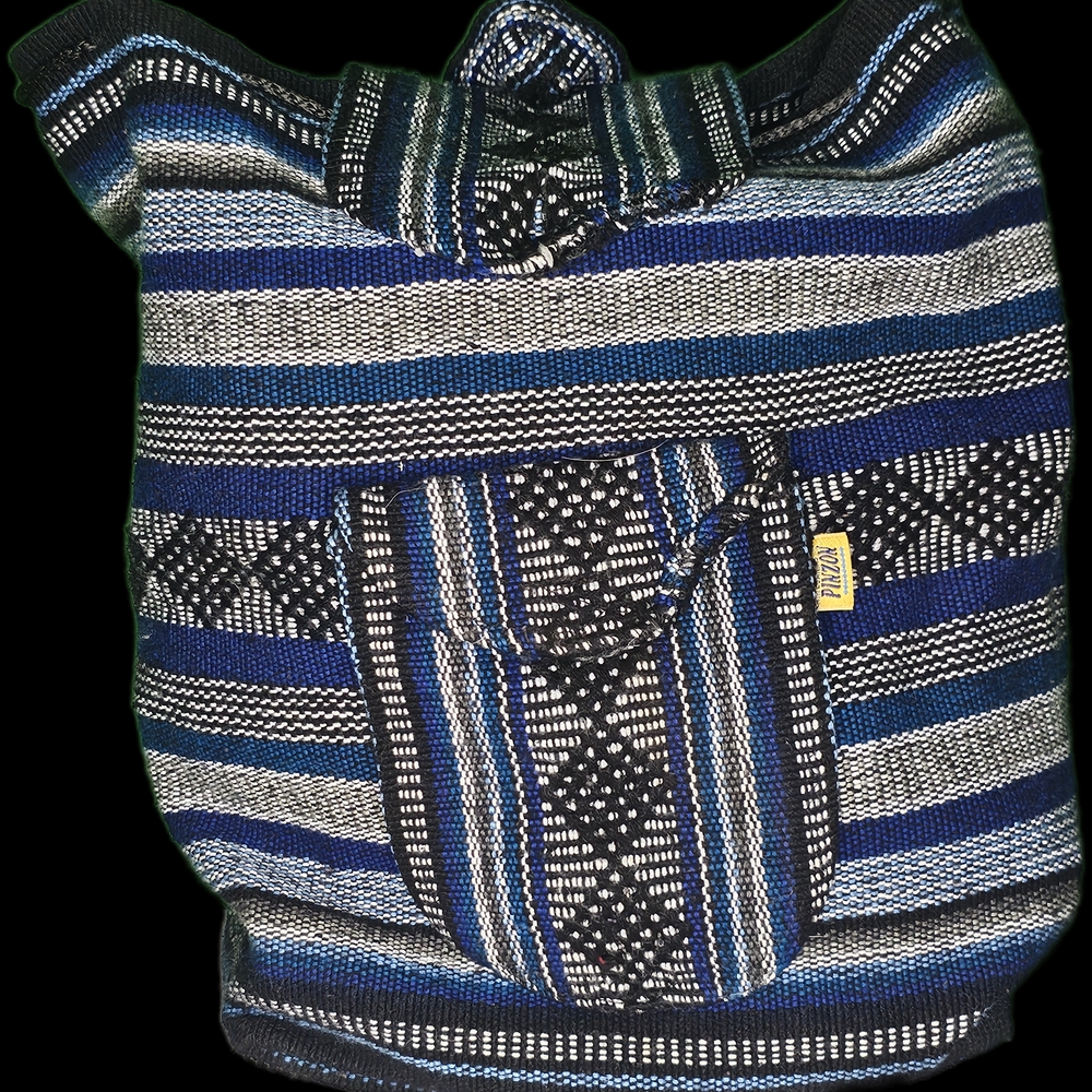 Striped Blue and Black Woven Backpack
